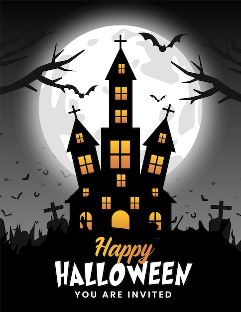 Halloween party flyer template in dark flat design