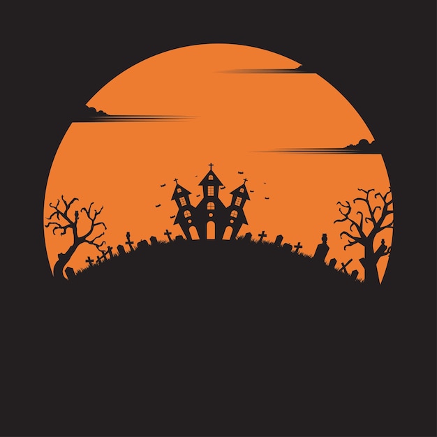 Halloween party. holiday night background. silhouette concept. pumpkin. illustration flat