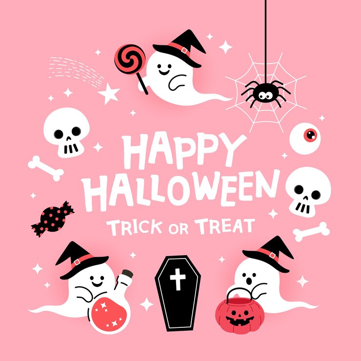 Halloween party illustration Children in Halloween costumes