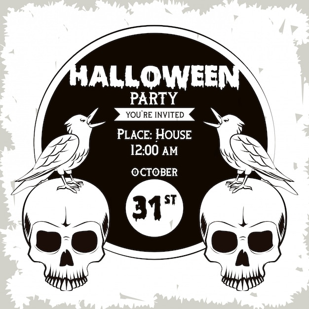 Halloween party invitation card in black and white