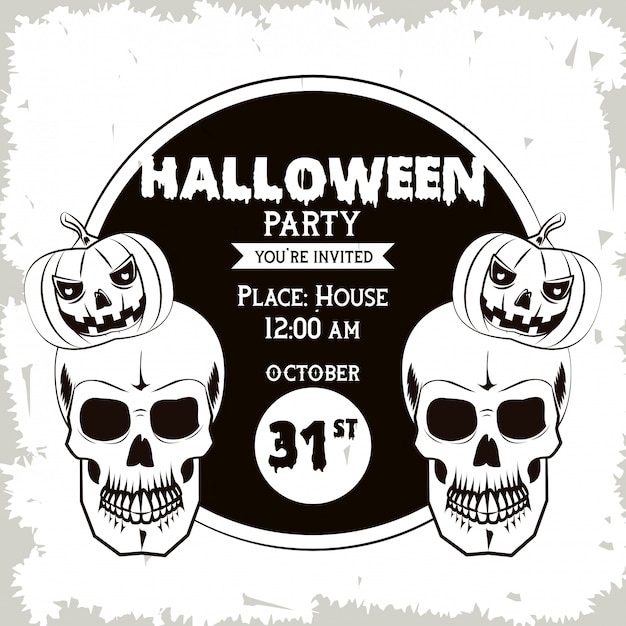 Vector halloween party invitation card in black and white