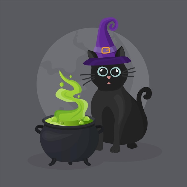 大釜鋼ボイラー魔法の醸造と黒猫の休日のためのハロウィーン パーティーの招待状