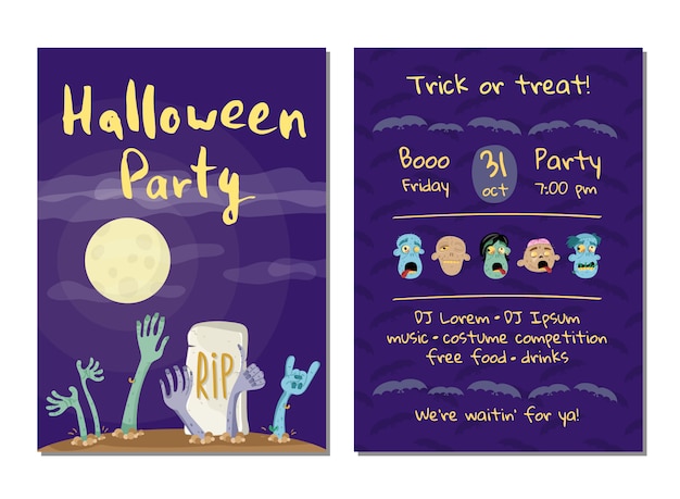 Vector halloween party invitation card with zombies hands