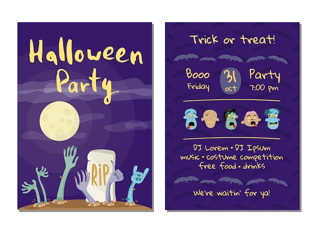 Halloween party invitation card with zombies hands