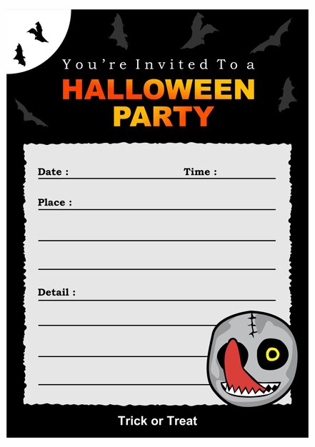 Vector halloween party invitation design with halloween emoticon theme