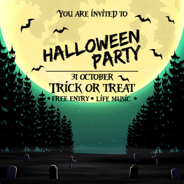 Vector halloween party invitation poster template with dark forest