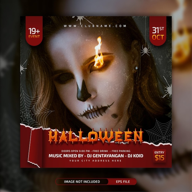 Halloween party invitation social media banner template