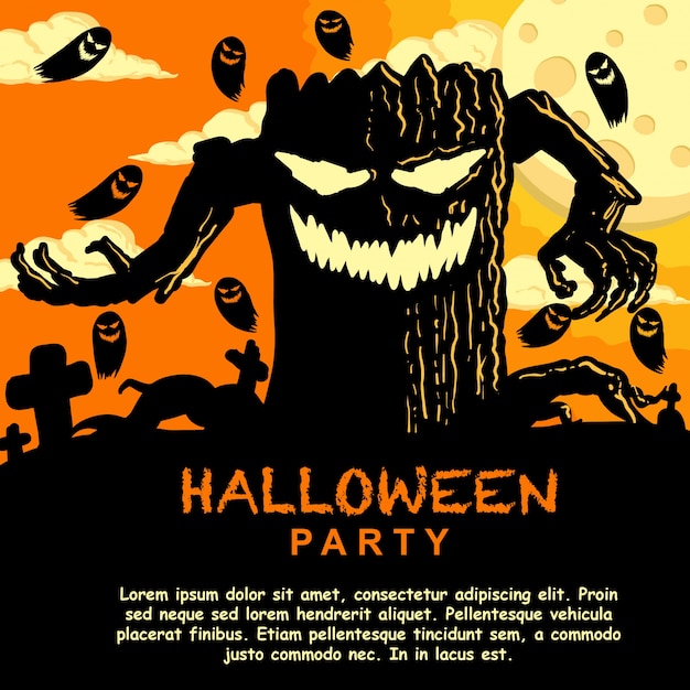 Halloween Party Invitation Template With Monster Tree