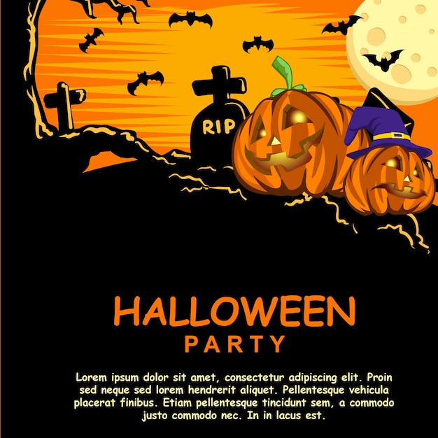 Halloween Party Invitation Template With Pumpkin Head