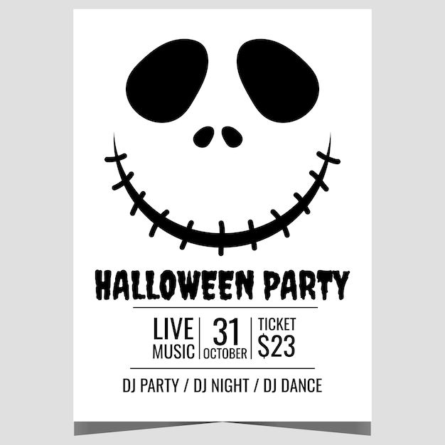 Halloween party invitation with cartoon skeleton face or scarecrow