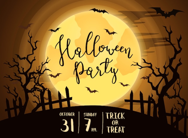 Halloween party invitation with full moon