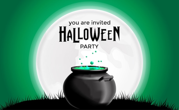 Halloween party invitation with potion in the pot