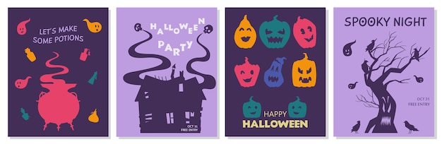 Halloween party invitations and greeting cards vector set