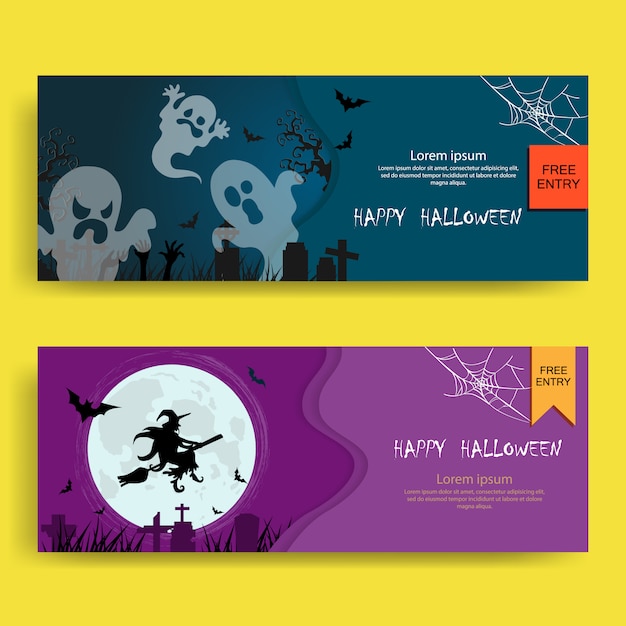 Vector halloween party invitations or greeting cards