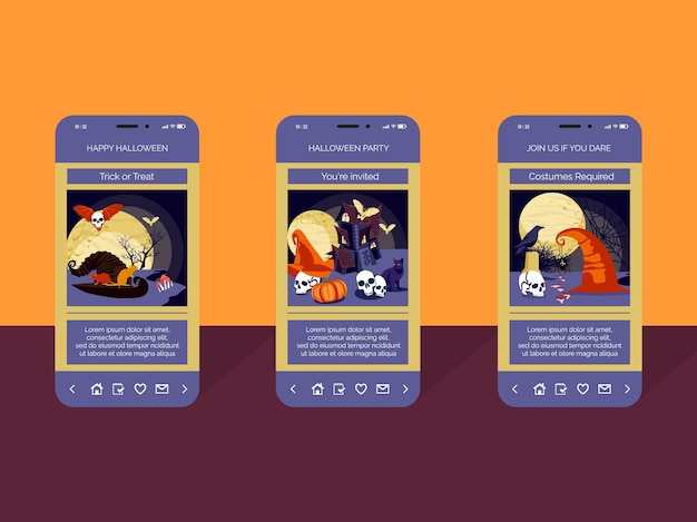 halloween party mobile phone screens set