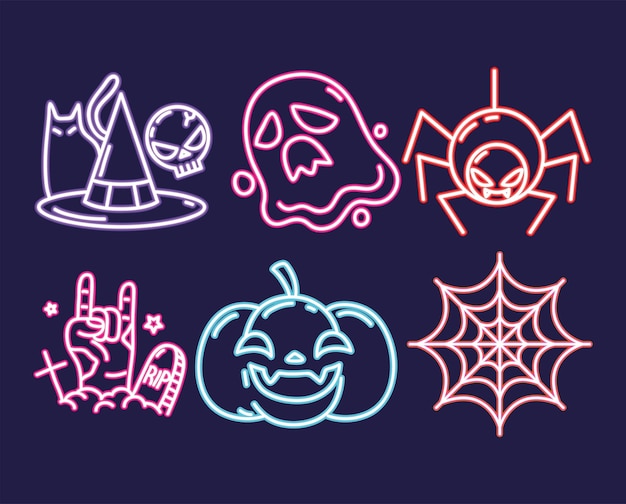 Halloween party neon icons