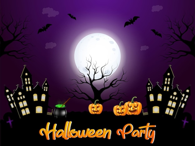 Halloween party night purple background design vector illustration