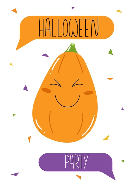 Halloween party poster for kids celebration Happy Halloween Cute vector cartoon greeting card with funny pumpkin