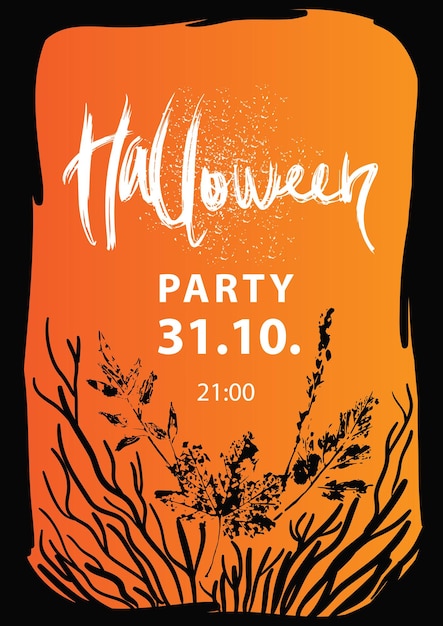 Halloween party poster template. illustration with leaves