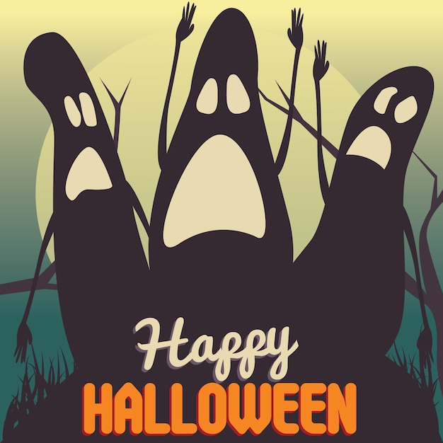 Halloween party poster vector illustration with ghosts
