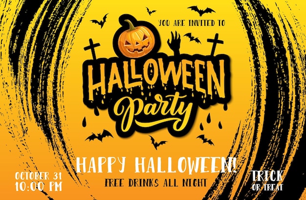 Vector halloween party poster with horror night pumpkin