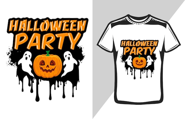 Vector halloween party pumpkin with ghost t-shirt design