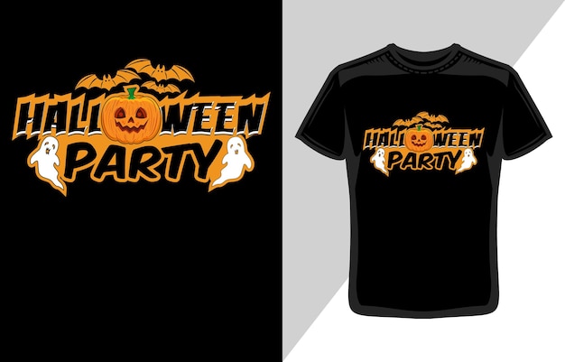 Vector halloween party pumpkin with ghost t-shirt design