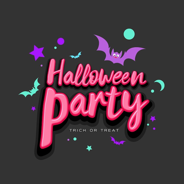 Halloween Party roze bericht met kleurrijke vleermuis op zwarte achtergrond vectorillustratie