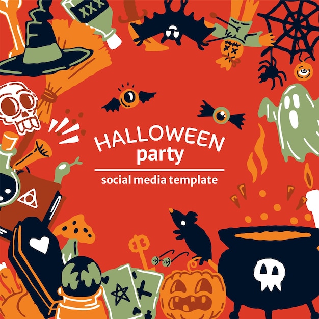 Halloween party set of magic elements Vector illustration