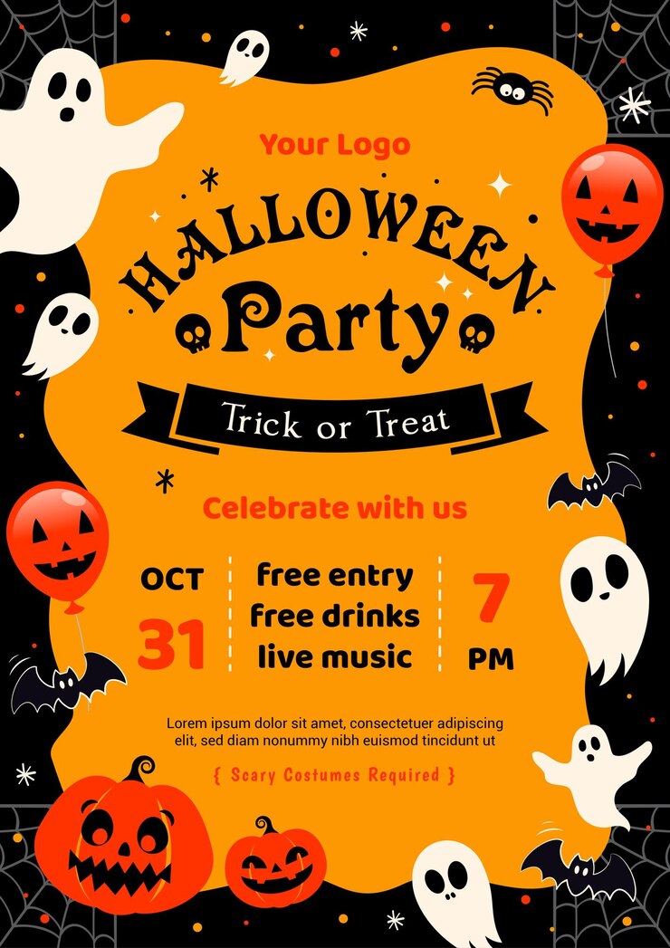 Halloween Party Spooky ghost frame poster vector design