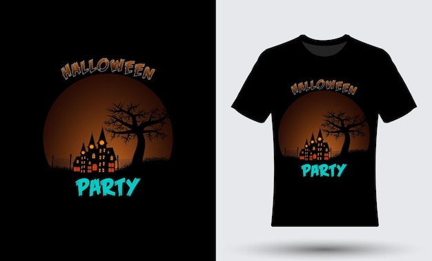 Halloween Party t-shirt illustratie met kleurrijke maan nacht achtergrondontwerp