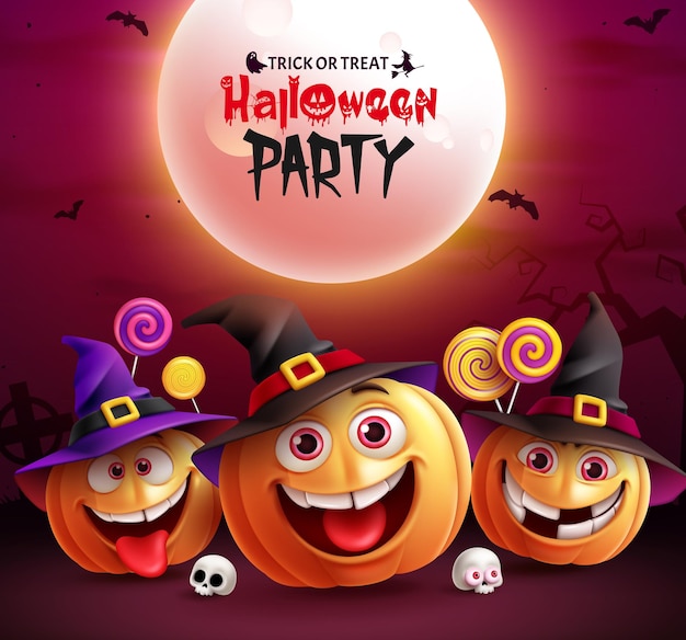 Halloween party text vector design Halloween trick or treat party invitation card with smiling