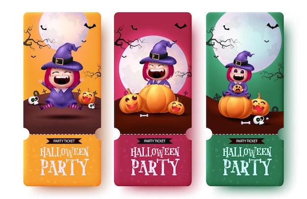 Halloween party ticket decorontwerp vector Halloween party tags en sticker collectie met schattig