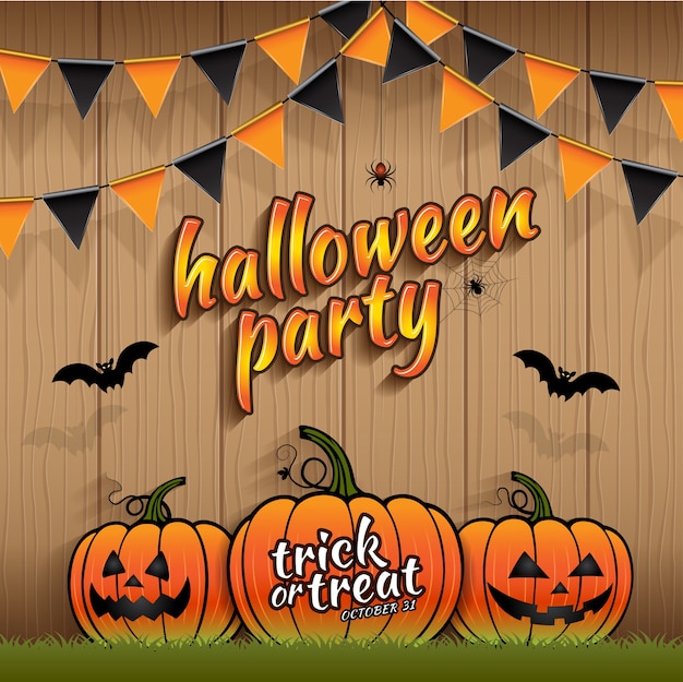 Vector halloween party trick or treat pumpkins