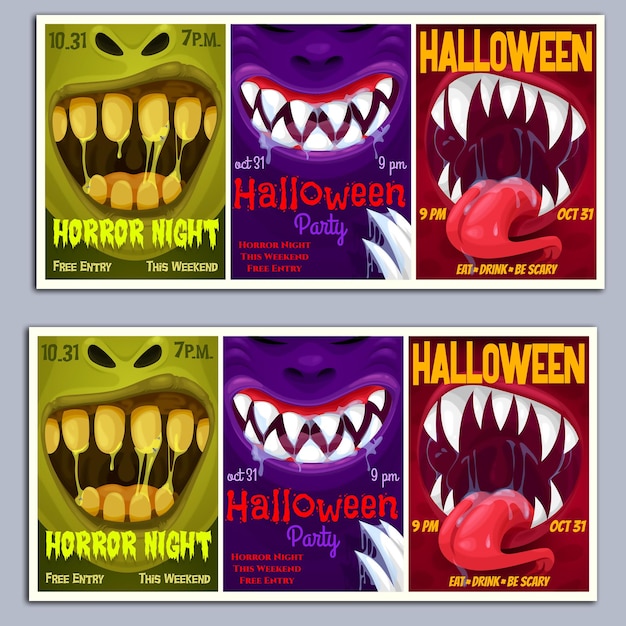 halloween party vector flyers with monster cute and scary