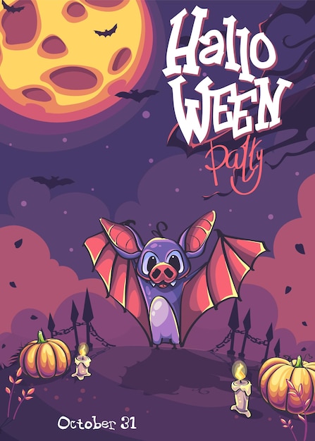 Halloween party vector illustratie hoofdscherm met bat