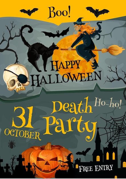 Halloween party vector poster for holiday night