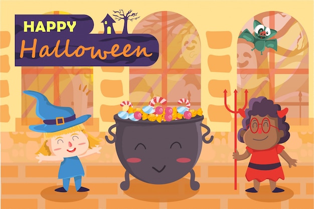 Vector halloween party with best friend  illustration