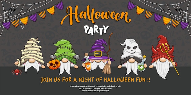 Halloween party with gnome cute cartoon illustration