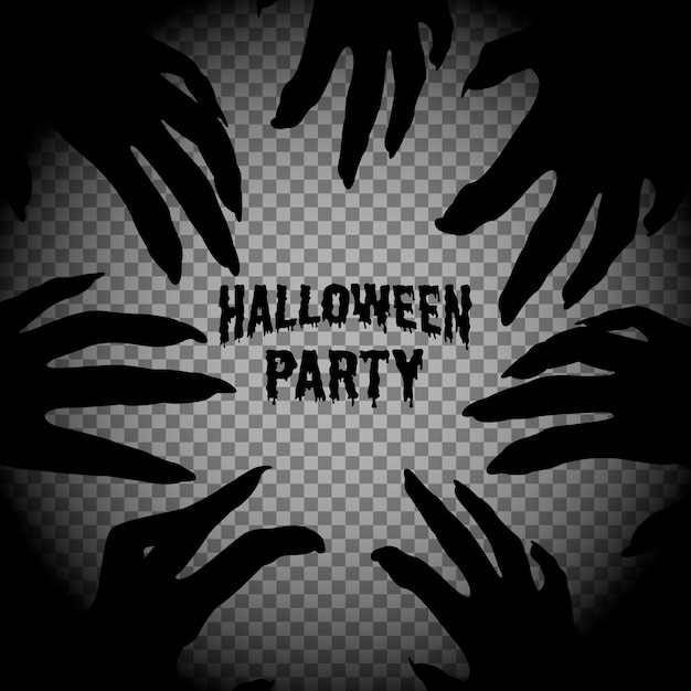 Vector halloween party, zombie hands. square frame with monsters hands silhouette.