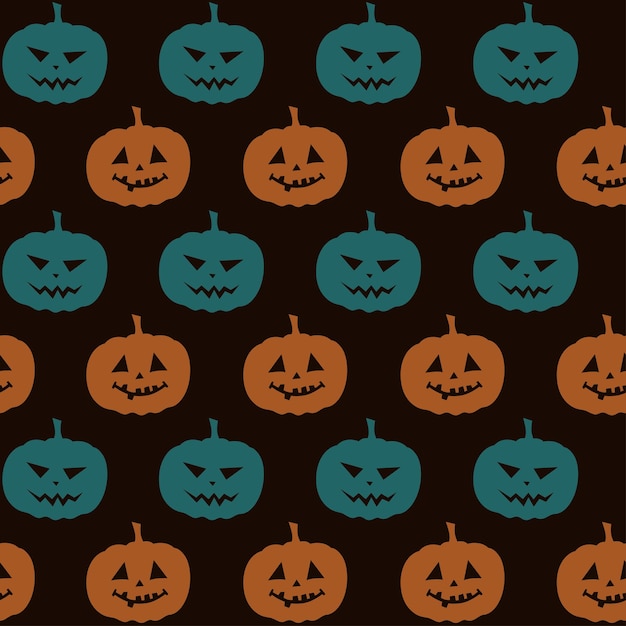 Halloween-patroon met oranje en turkooizen pompoenen, vector naadloos patroon