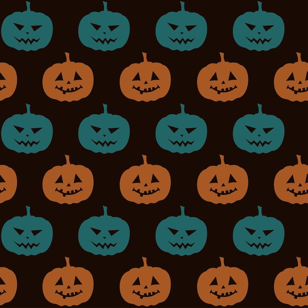 Halloween-patroon met oranje en turkooizen pompoenen, vector naadloos patroon