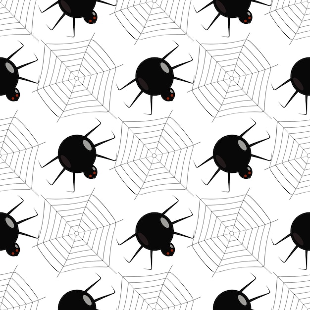 Halloween pattern black spiders web on dark