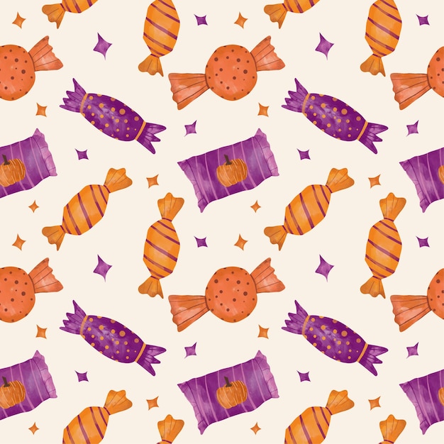 halloween pattern candy watercolor illustration