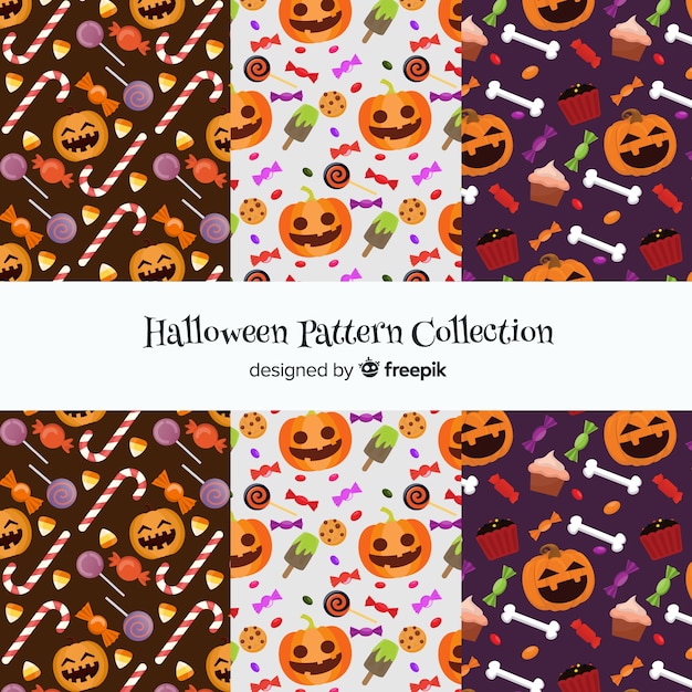 ベクトル フラットデザインのハロウィンパターンコレクション