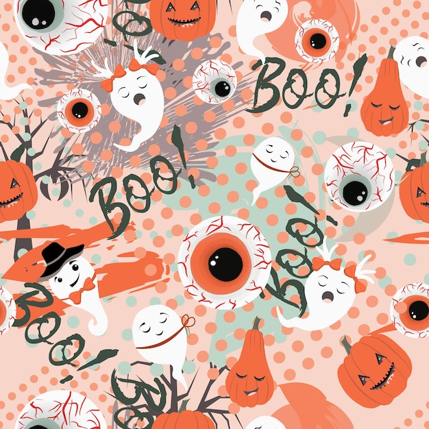 Halloween pattern Ghosts and bats Halloween seamless pattern