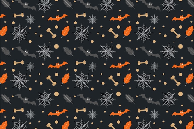 Halloween pattern vector on a scary dark background halloween minimal pattern design with colorful elements for wallpapers and book covers halloween seamless pattern decoration with bats and bones