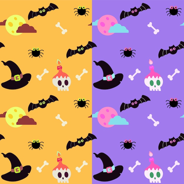 Halloween pattern with bats and skull