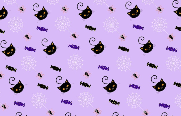 ベクトル 猫とハロウィーンのパターン