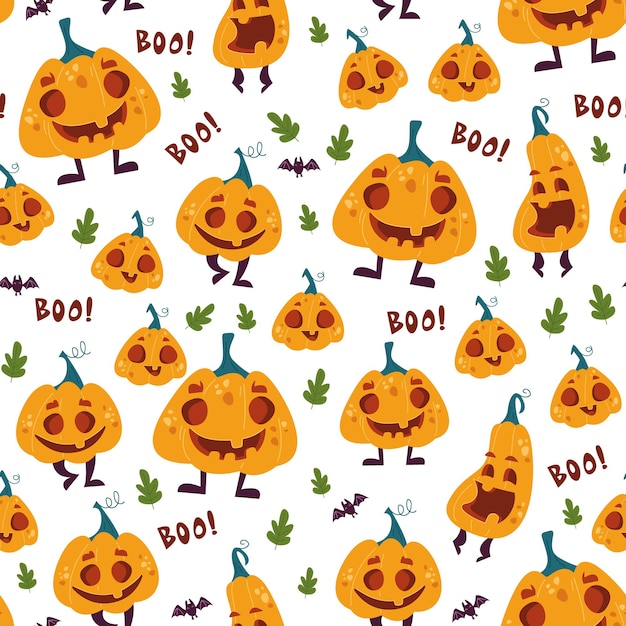 Halloween pattern with cute pumpkins and letters boo children s cartoon pattern for halloween